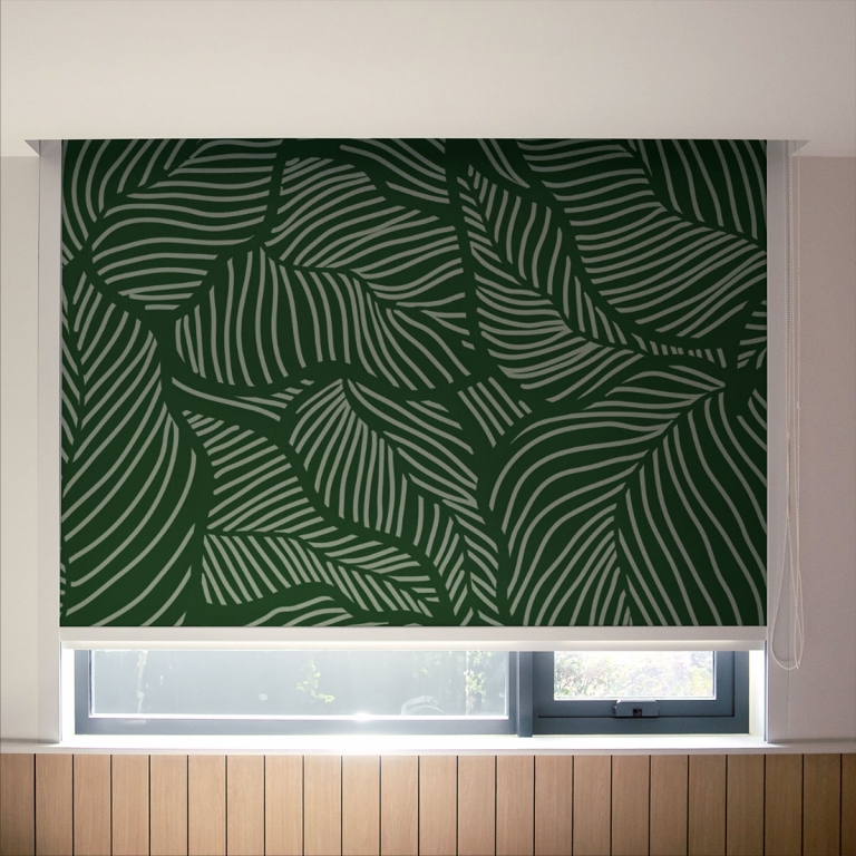Dark Green leaves Patterned Roller Blinds 1 1 768x768