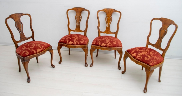 antique dutch walnut and maple inlaid dining chairs set of 4 4300 768x405